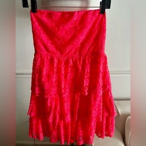 Miley & Molly Vibrant Neon Coral Lace Tiered Dress- size L